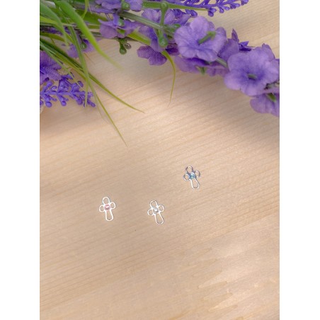 Distanziatore croce traforata Acqua marina 6x9mm Argento 925