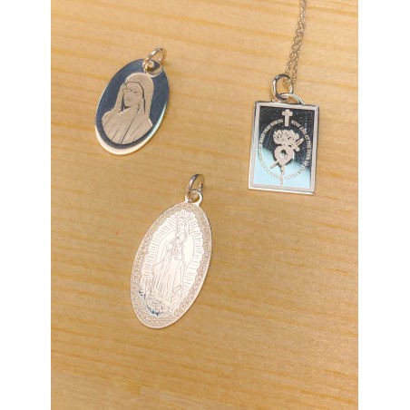Personalizzazione 1 lato + Ciondolo Vergine di Guadalupe 11x18mm argento 925