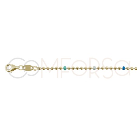 Bracciale con perline di colore azzurro 17cm + 4cm argento 925 placcato oro