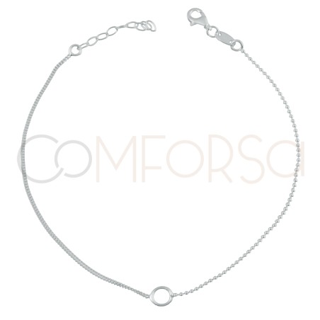 Tobillera combinada + anilla central 21.5cm+4.5cm Plata 925