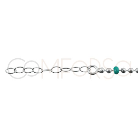 Cavigliera perline azzurre 21,5 centimetri + 4,5 centimetri argento 926