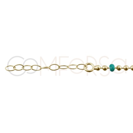 Cavigliera con perline color azzurro 21.5cm + 4.5cm Argento placcato oro