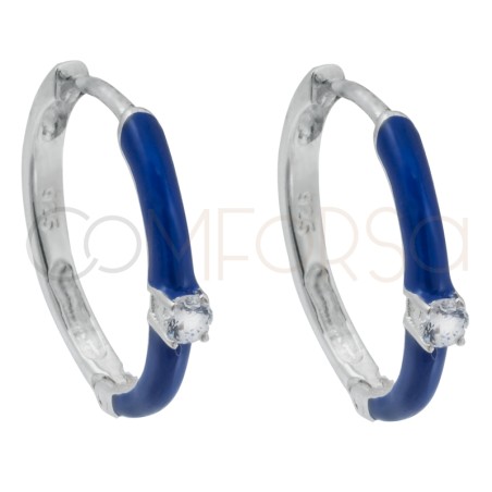 Orecchino smalto blu con zircone 18mm argento placcato oro