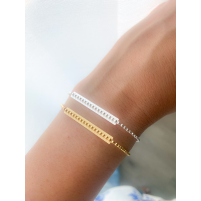 Bracciale con sfere dettaglio barra centrale 17cm + 4cm argento placcato oro