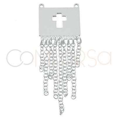 Ciondolo croce traforata frangia 15x15mm Argento placcato oro