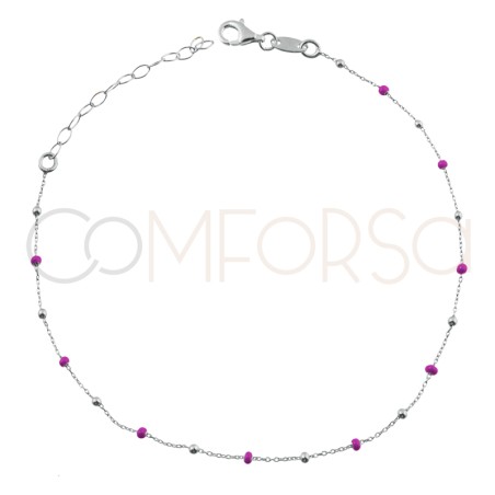 Cavigliera sfere smaltata fucsia 21.5cm + 4.5cm argento 925