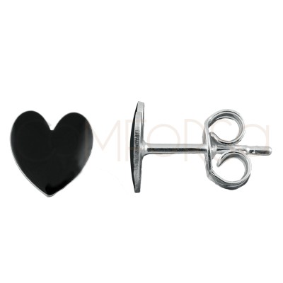 Orecchino cuore con smalto nero 7x8mm Argento placcato oro