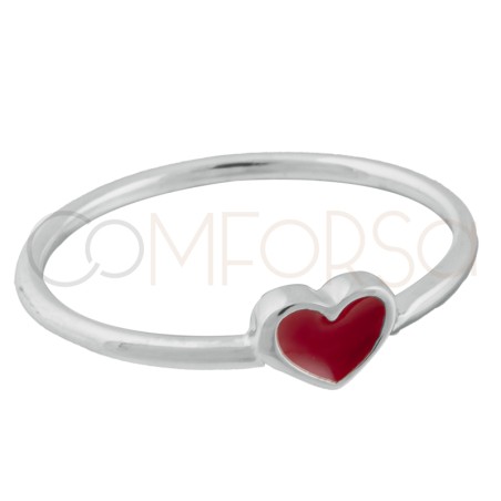 Anello con cuore rosso smaltato Argento 925