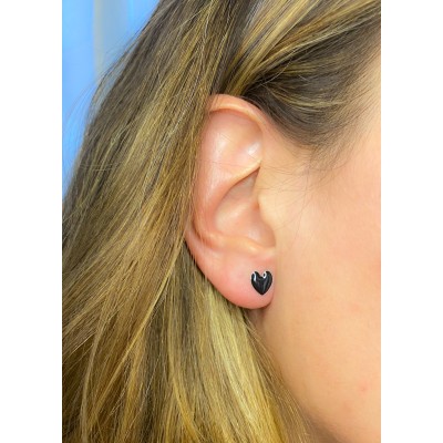 Orecchino cuore con smalto nero 7x8mm Argento placcato oro