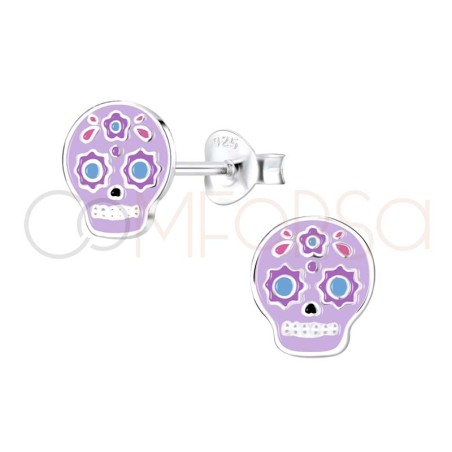 Orecchino teschio catrina con smalto 8x9mm Argento 925