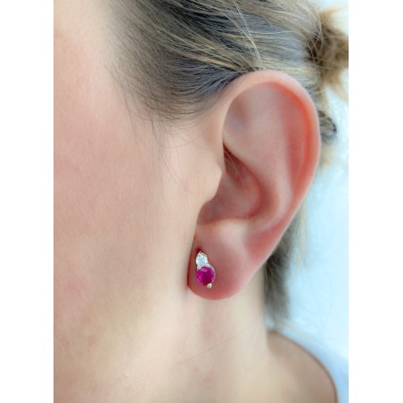 Orecchino doppio zircone fucsia 5x8mm Argento placcato oro