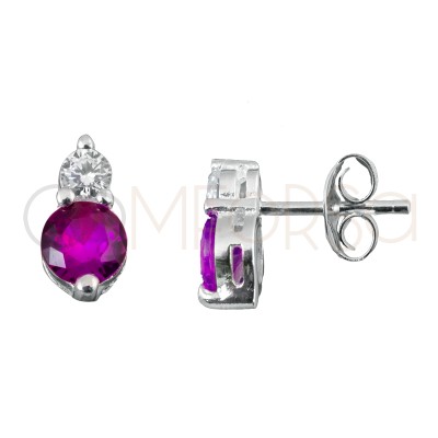 Orecchino doppio zircone fucsia 5x8mm Argento placcato oro