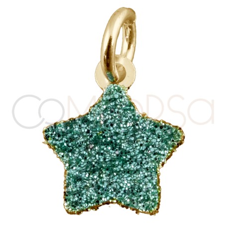 Ciondolo stella glitter verde menta 8x8mm argento placcato oro