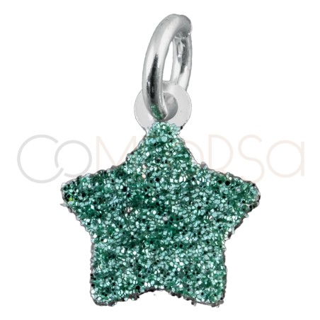 Ciondolo stella glitter verde menta 8x8mm argento placcato oro