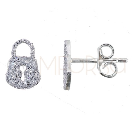 Orecchino lucchetto glitter 13x5mm argento 925