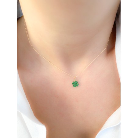 Ciondolo quadrifoglio glitter verde 8x8mm argento placcato oro