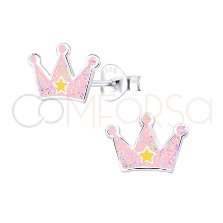 Orecchino corona principessa rosa 10x7mm Argento 926