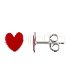 Orecchino cuore con smalto rosso 7x8mm Argento