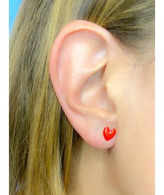 Orecchino cuore con smalto rosso 7x8mm Argento