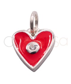 Ciondolo cuore smalto rosso con zirconi 8 x 10mm Argento 925