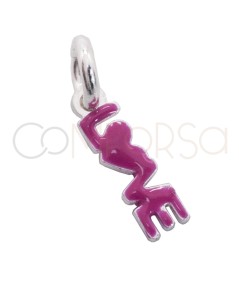 Ciondolo mini "love'' con smalto fucsia 9.4 x 2.6mm Argento 925