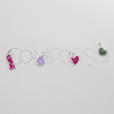 Ciondolo mini "love'' con smalto fucsia 9.4 x 2.6mm Argento 925