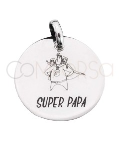 Personalizzazione 1 lato ciondolo 20mm frase Super Papá in Argento 925