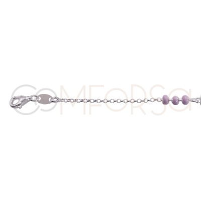 Bracciale Croce con smalto rosa 14 + 2cm Argento 925