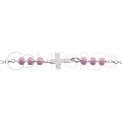 Bracciale Croce con smalto rosa 14 + 2cm Argento 925