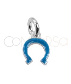 Ciondolo mini ferro di cavallo smalto blu 5 x 7.5mm Argento 925