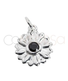 Ciondolo girasole con zirconi neri 14mm argento 925