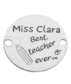 Distanziatore "Best teacher ever" e nome dell'insegnante con matita 20mm Argento 925