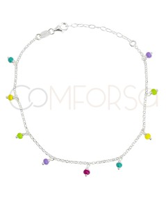 Cavigliera con pietre pendenti multicolore 21 + 4cm Argento placcato oro