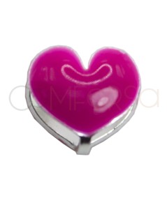 Distanziatore mini cuore smalto fucsia 6x7mm Argento 925