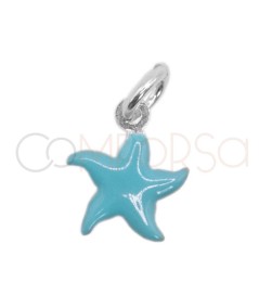 Ciondolo mini stella marina con smalto blu 8 x 8mm Argento 925