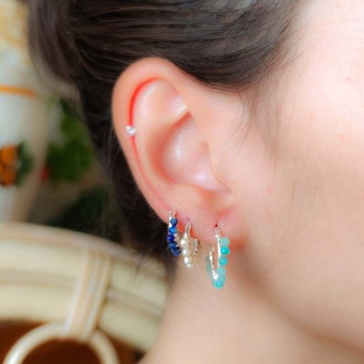 Orecchino a cerchio con pietre Azzurre 12mm Argento 925