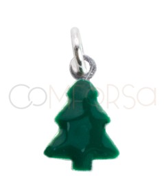 Ciondolo albero di Natale con smalto verde 7,5 x 12mm Argento 925