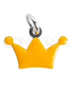 Ciondolo corona con smalto giallo 13,5 x 10mm argento 925