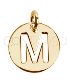 Ciondolo lettera M traforata 12mm Argento placcato oro