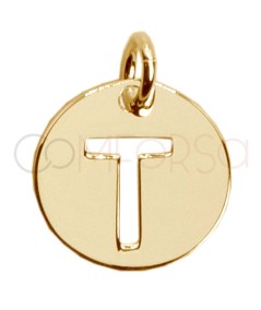Ciondolo lettera T traforata 12mm Argento placcato oro