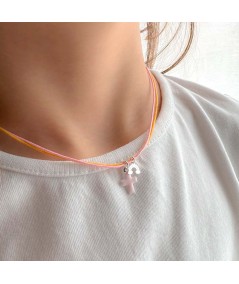 Collana doppio filo di cera con croce rosa e mini arcobaleno Argento 925