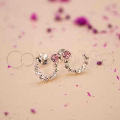 Orecchino circolare Crystal e Rosa 10mm Argento 925