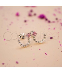 Orecchino circolare Crystal e Rosa 10mm Argento 925