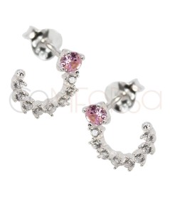 Orecchino circolare Crystal e Rosa 10mm Argento 925