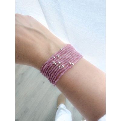 Bracciale elastico pietre Pink Tourmaline argento 925