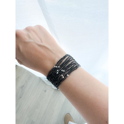 Bracciale elastico pietre Espinela Negra argento 925