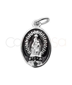 Medaglia ovale Vergine del Carmen smalto nero 10 x 16mm argento 925