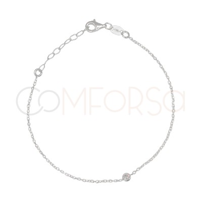 Bracciale sottile con zircone centrale 17 + 3 cm Argento 925