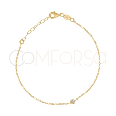 Bracciale sottile con zircone centrale 17 + 3 cm Argento Placcato oro