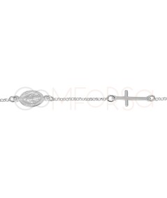 Bracciale Nostra Signora della Medaglia Miracolosa e Croce 17 + 5cm Argento 925